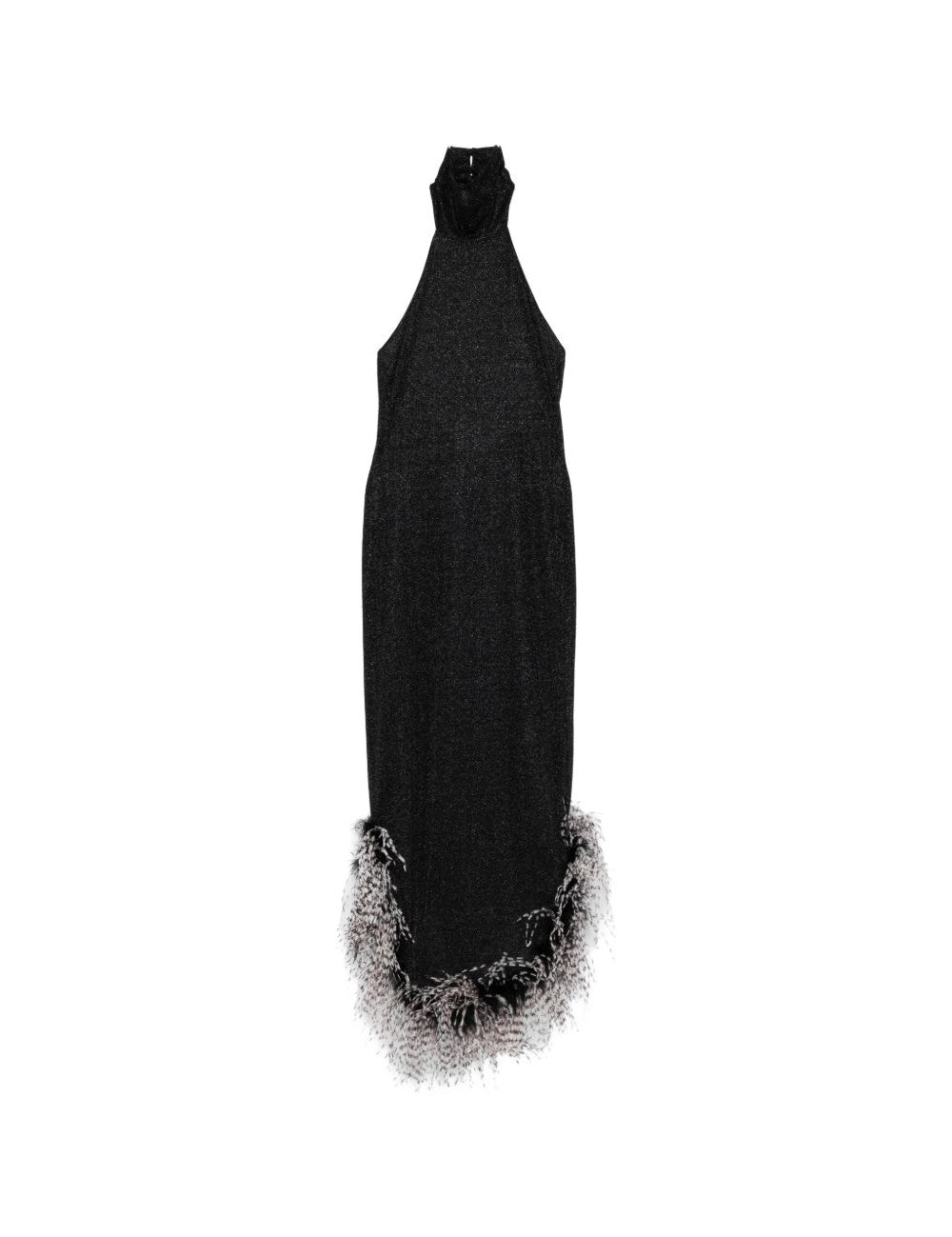 Abito con collo alto e bordo in piume in nero Oséree - donna 