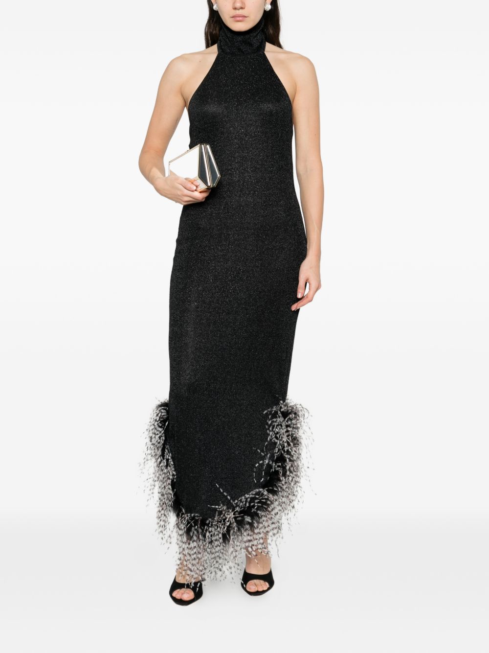 Abito con collo alto e bordo in piume in nero Oséree - donna 