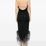 Abito con collo alto e bordo in piume in nero Oséree - donna 