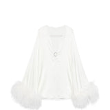 Miniabito con finiture di piume in bianco Oséree - donna 