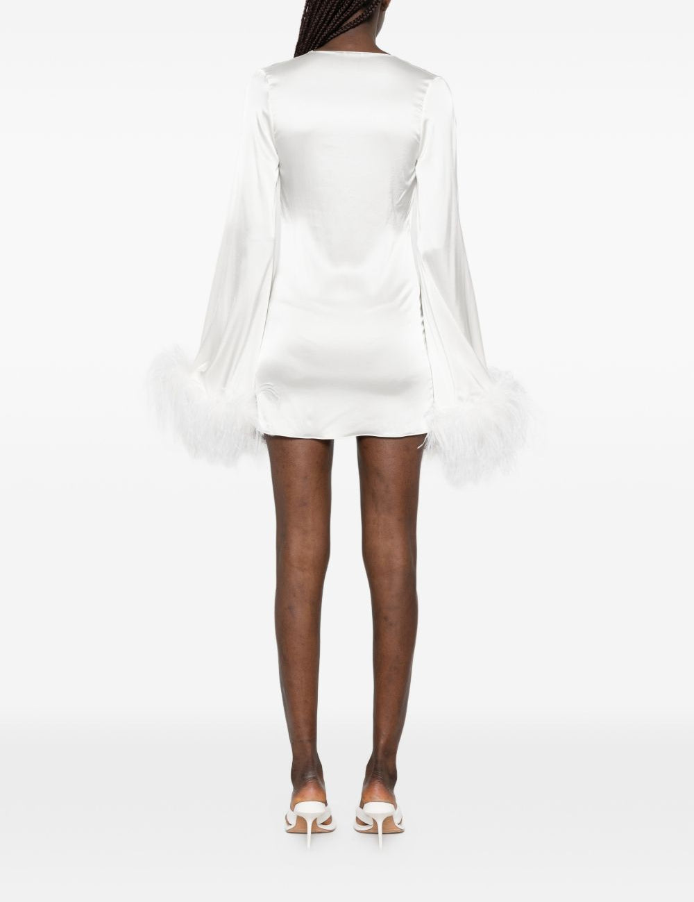 Miniabito con finiture di piume in bianco Oséree - donna 
