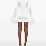 Miniabito con finiture di piume in bianco Oséree - donna 
