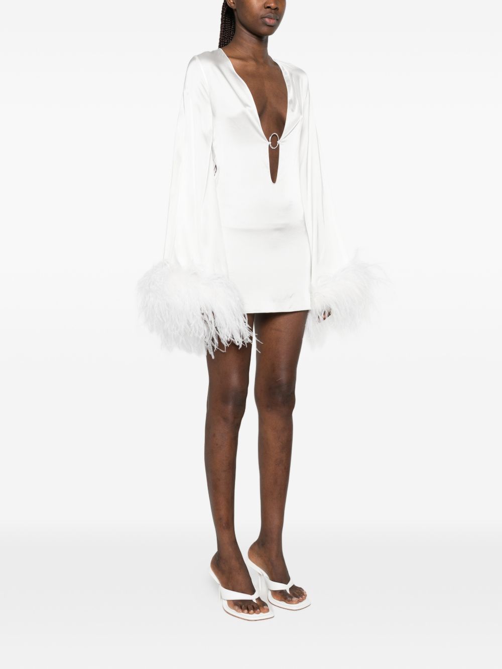 Miniabito con finiture di piume in bianco Oséree - donna 