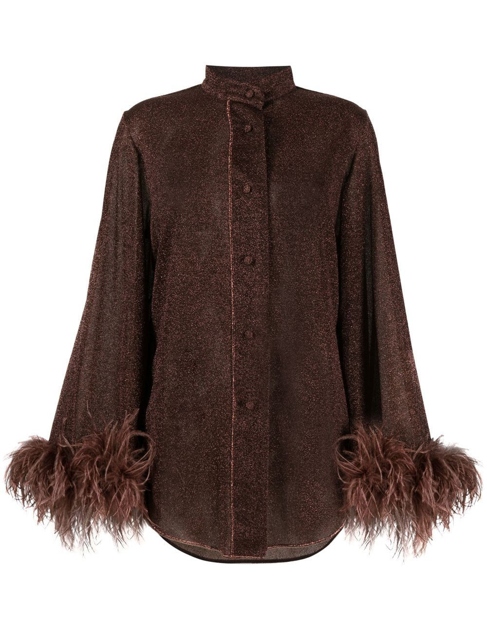 Blusa con bordo di piume in marrone Oséree - donna 