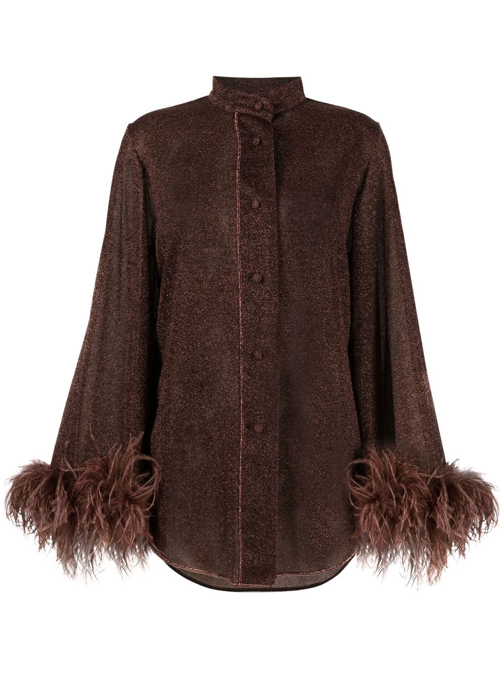Blusa con bordo di piume in marrone Oséree - donna 