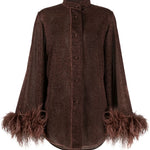 Blusa con bordo di piume in marrone Oséree - donna 