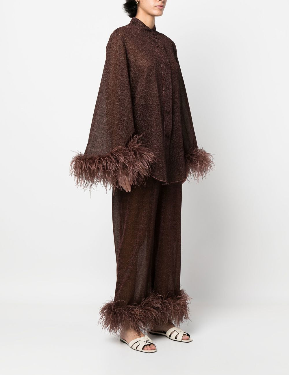 Blusa con bordo di piume in marrone Oséree - donna 