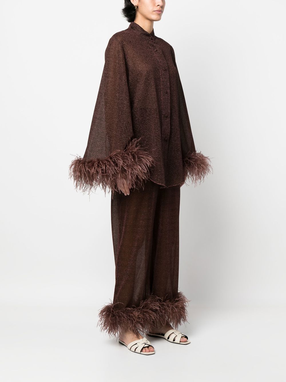 Blusa con bordo di piume in marrone Oséree - donna 
