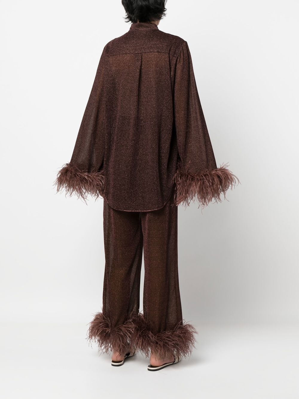 Blusa con bordo di piume in marrone Oséree - donna 