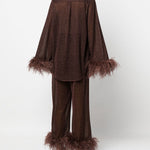 Blusa con bordo di piume in marrone Oséree - donna 