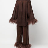 Blusa con bordo di piume in marrone Oséree - donna 