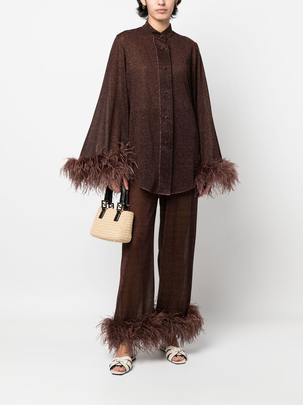 Blusa con bordo di piume in marrone Oséree - donna 