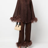 Blusa con bordo di piume in marrone Oséree - donna 