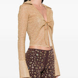 Top con maniche a campana e laccetti sul davanti in oro Oséree - donna 