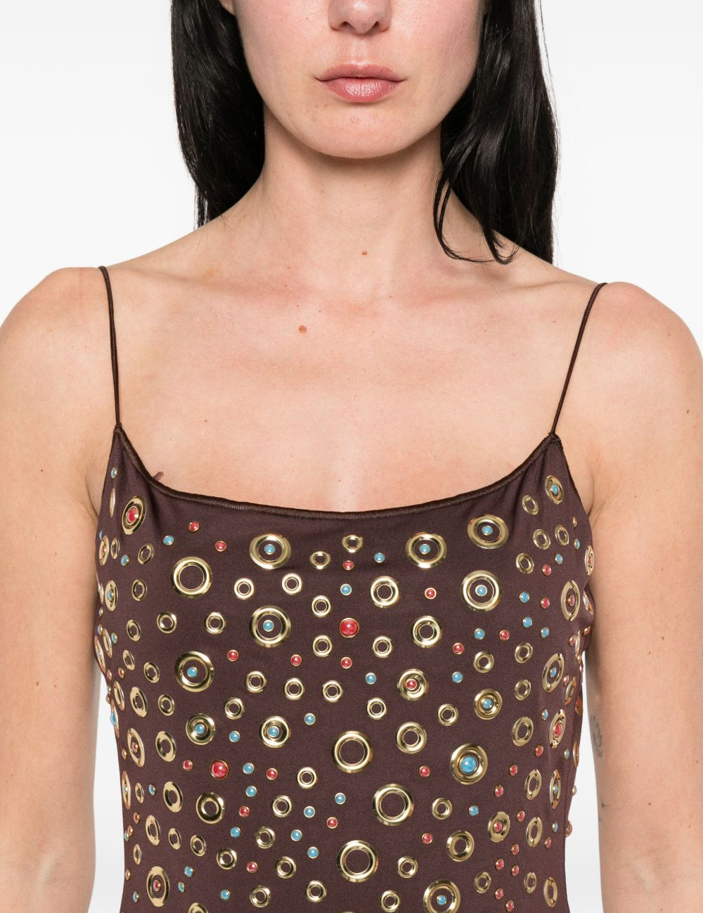 Mini abito con borchie in marrone Oséree - donna 