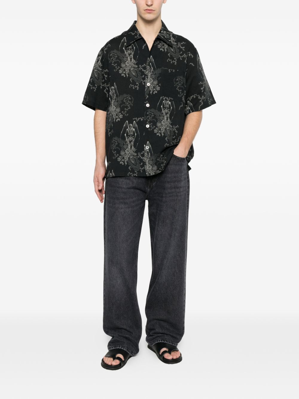 Camicia a maniche corte con fantasia in nero Our legacy - uomo 