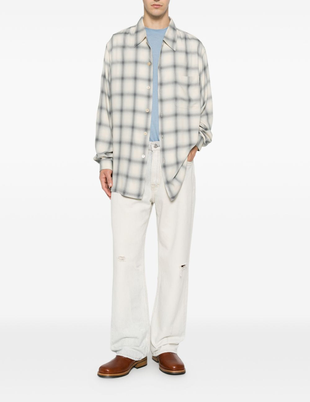 Camicia a quadri in beige e blu Our legacy - uomo 