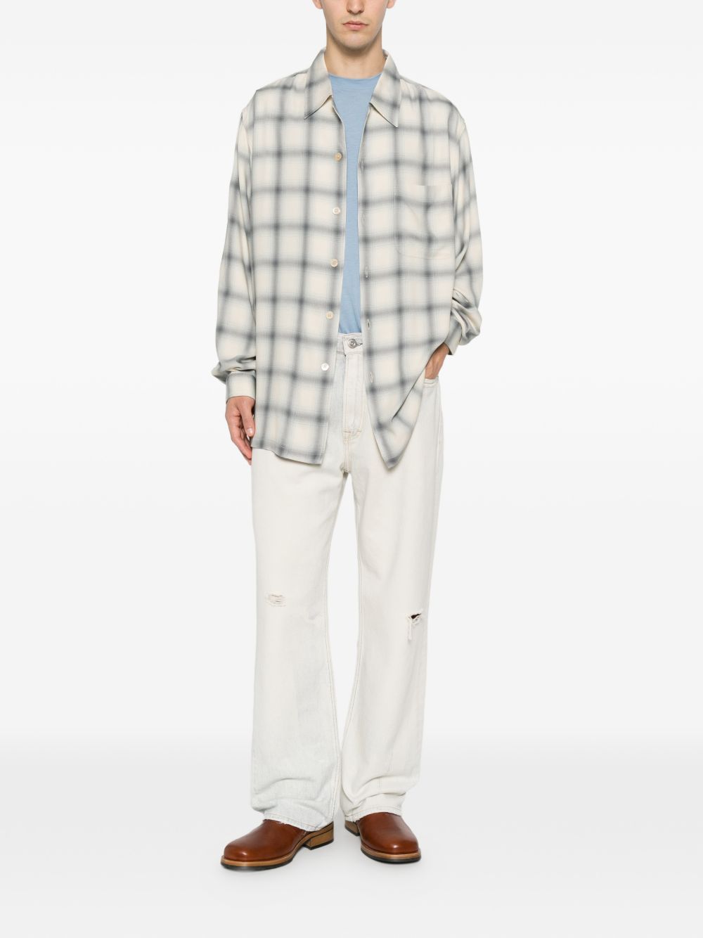 Camicia a quadri in beige e blu Our legacy - uomo 