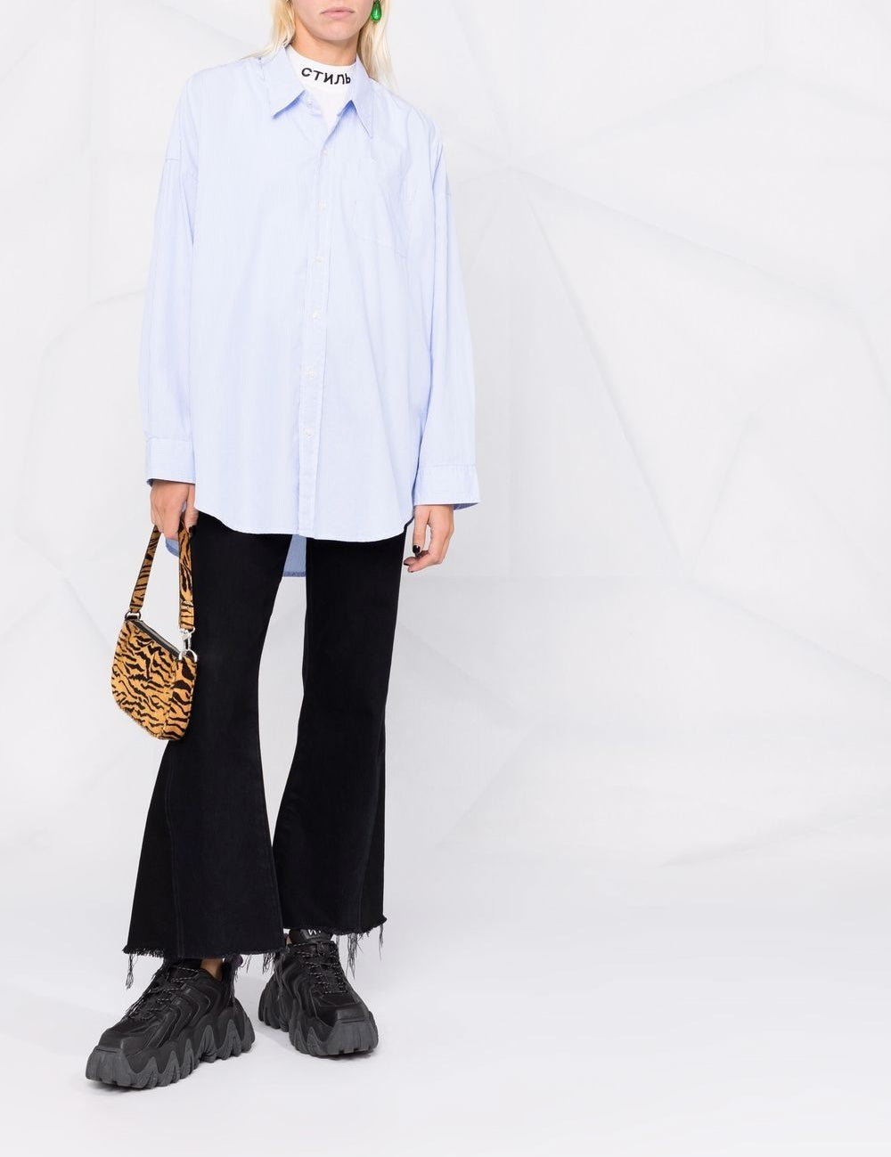Camicia gessata in azzurro R13 - donna 