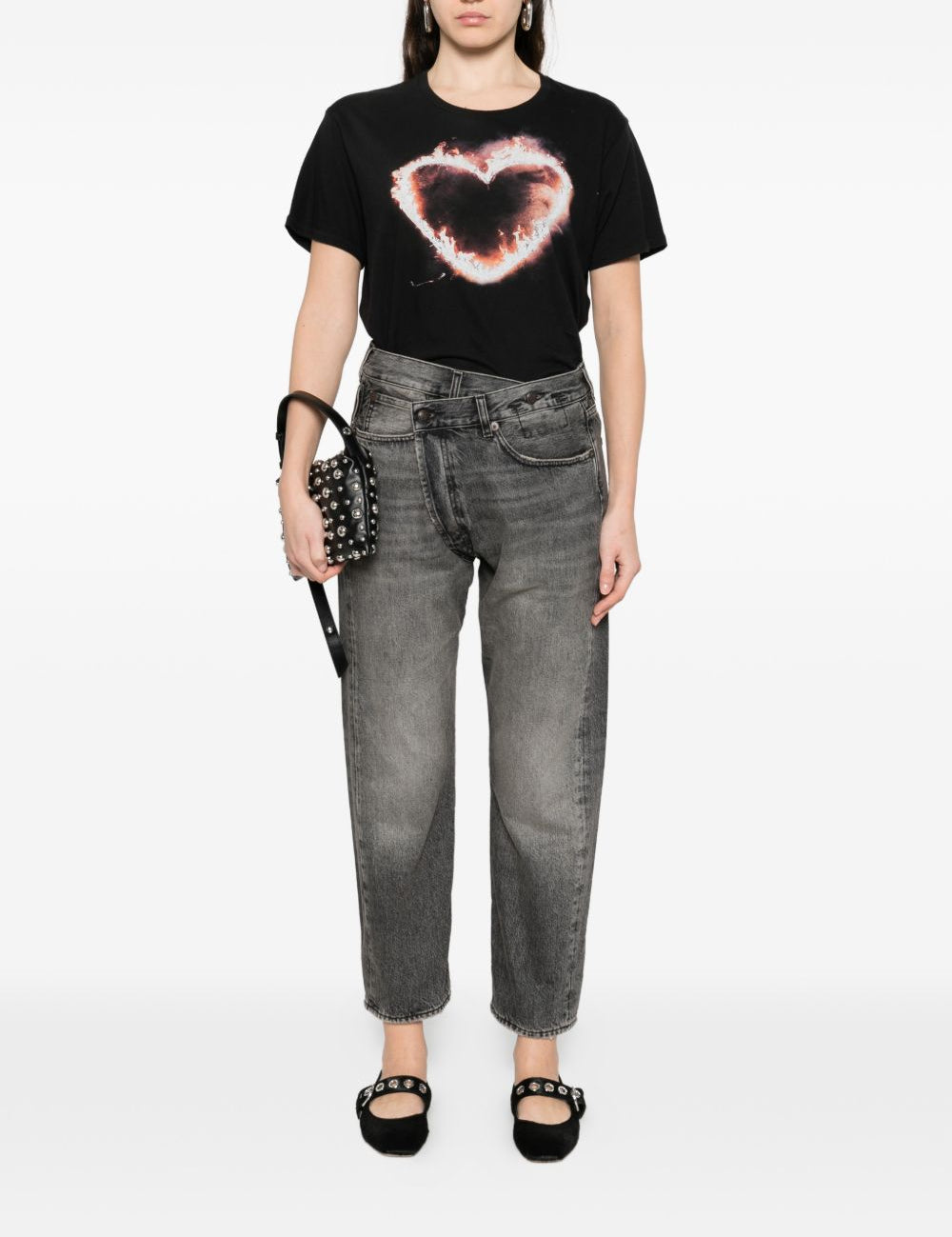 T-shirt Flaming Heart  in nero R13 - donna 