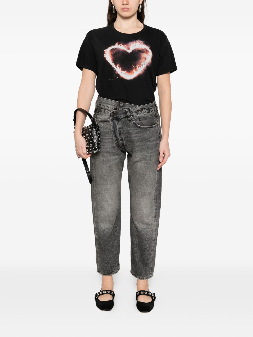 T-shirt Flaming Heart  in nero R13 - donna 
