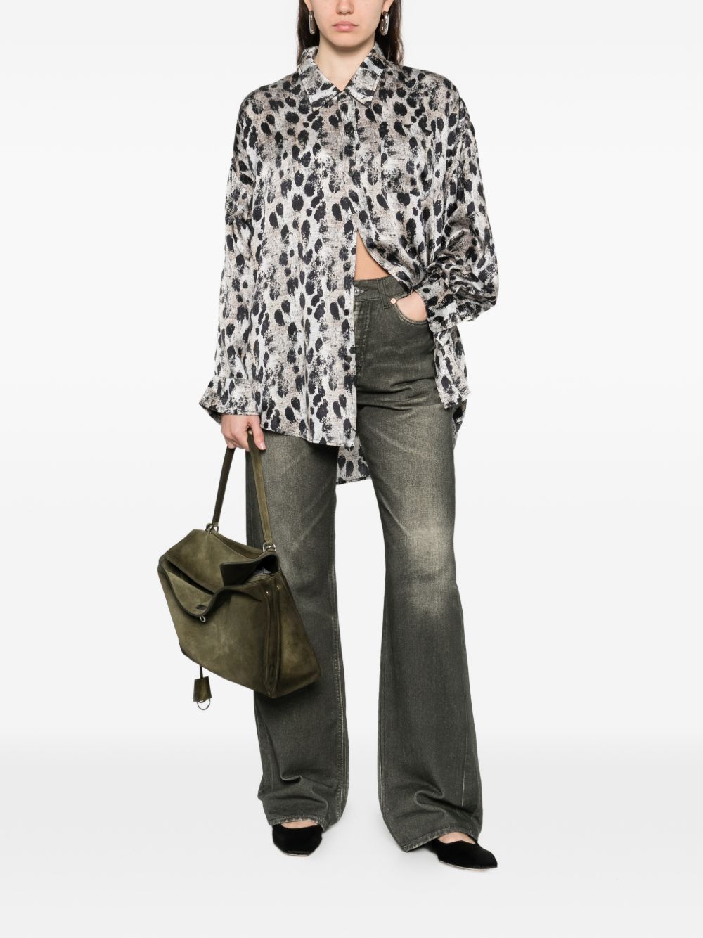 Camicia con collo basso in beige e nero R13 - donna 