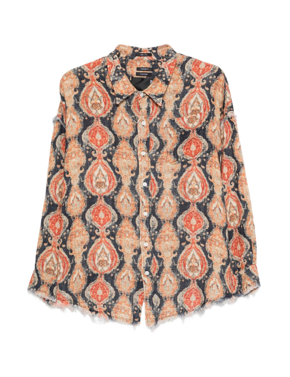 Camicia con motivo a cuciture tagliate in arancione e multicolore R13 - donna 