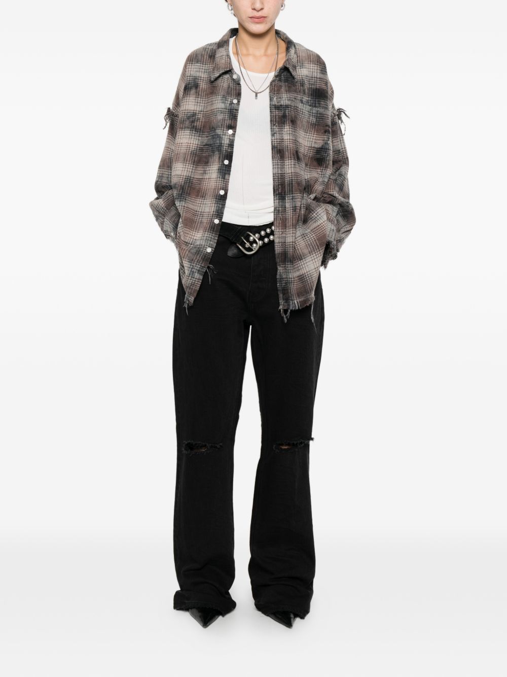 Camicia con motivo tartan in grigio R13 - donna 