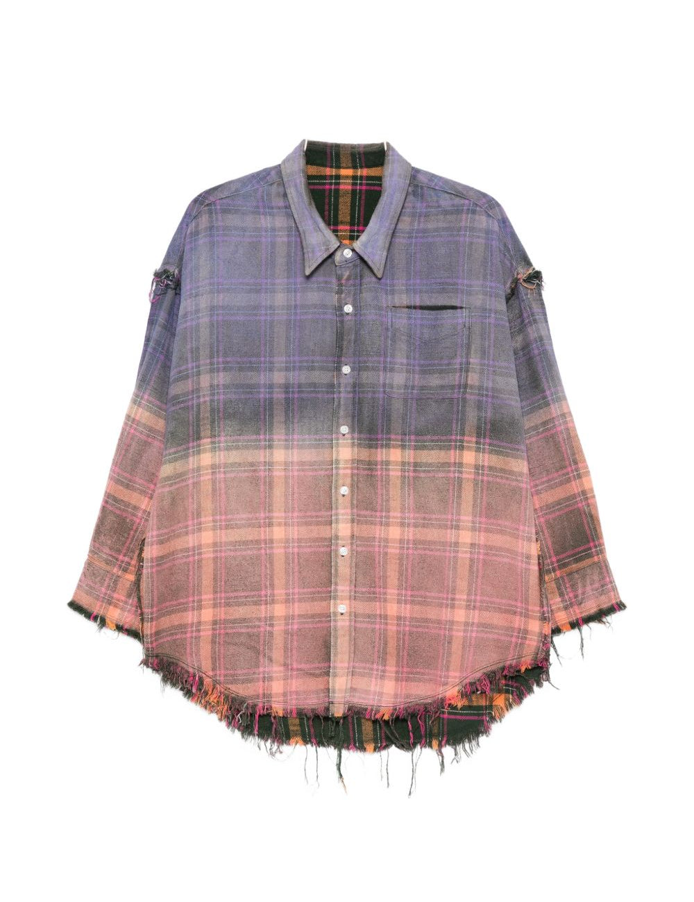Camicia a quadri reversibile sfrangiata multicolore R13 - donna 