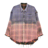 Camicia a quadri reversibile sfrangiata multicolore R13 - donna 