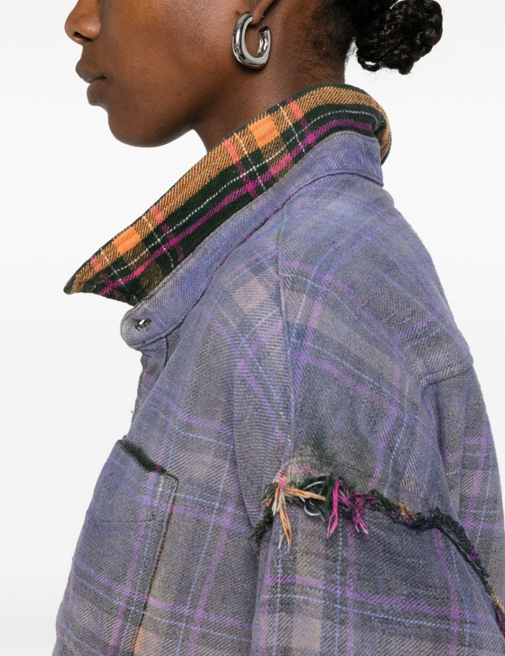 Camicia a quadri reversibile sfrangiata multicolore R13 - donna 