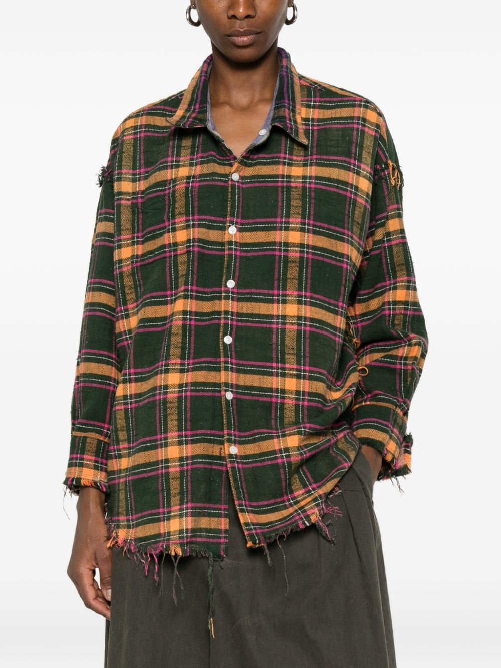 Camicia a quadri reversibile sfrangiata multicolore R13 - donna 