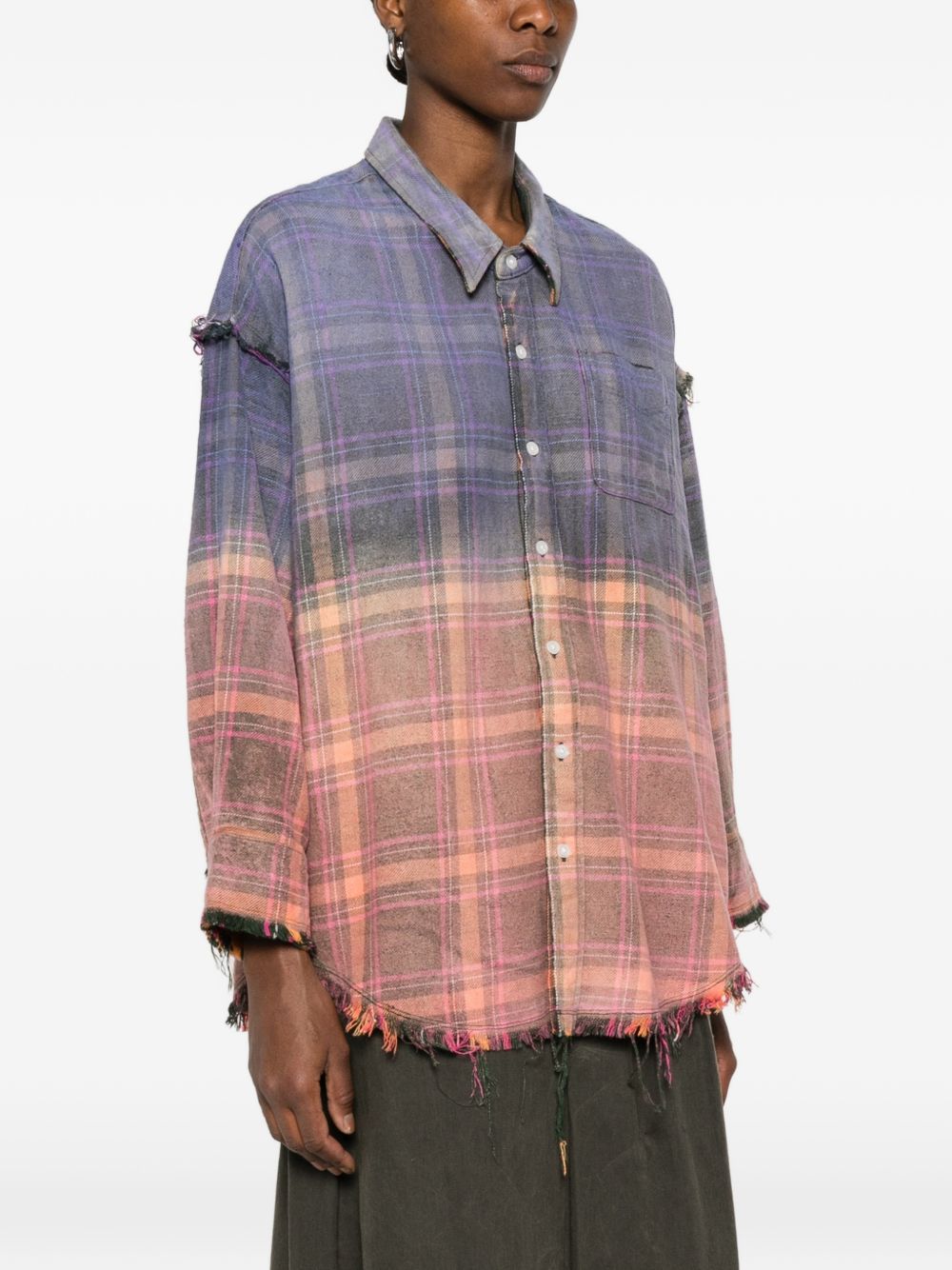 Camicia a quadri reversibile sfrangiata multicolore R13 - donna 
