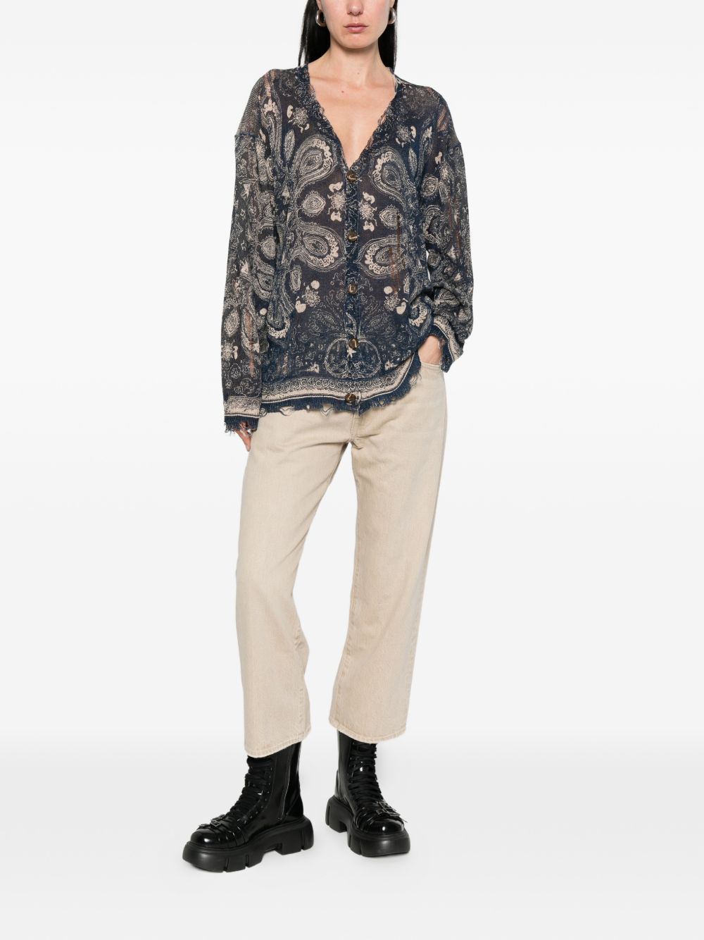 Cardigan con stampa in lino in blu R13 - donna 