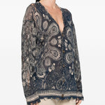 Cardigan con stampa in lino in blu R13 - donna 