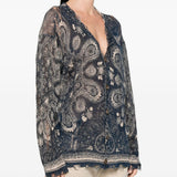 Cardigan con stampa in lino in blu R13 - donna 