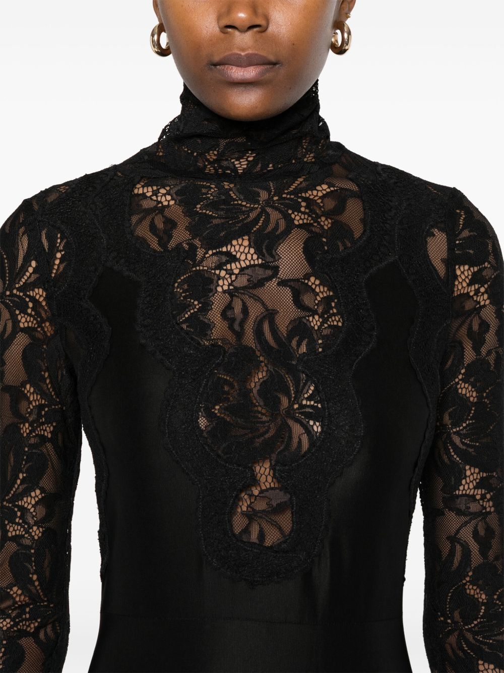 Abito lungo in pizzo in nero Rabanne - donna 