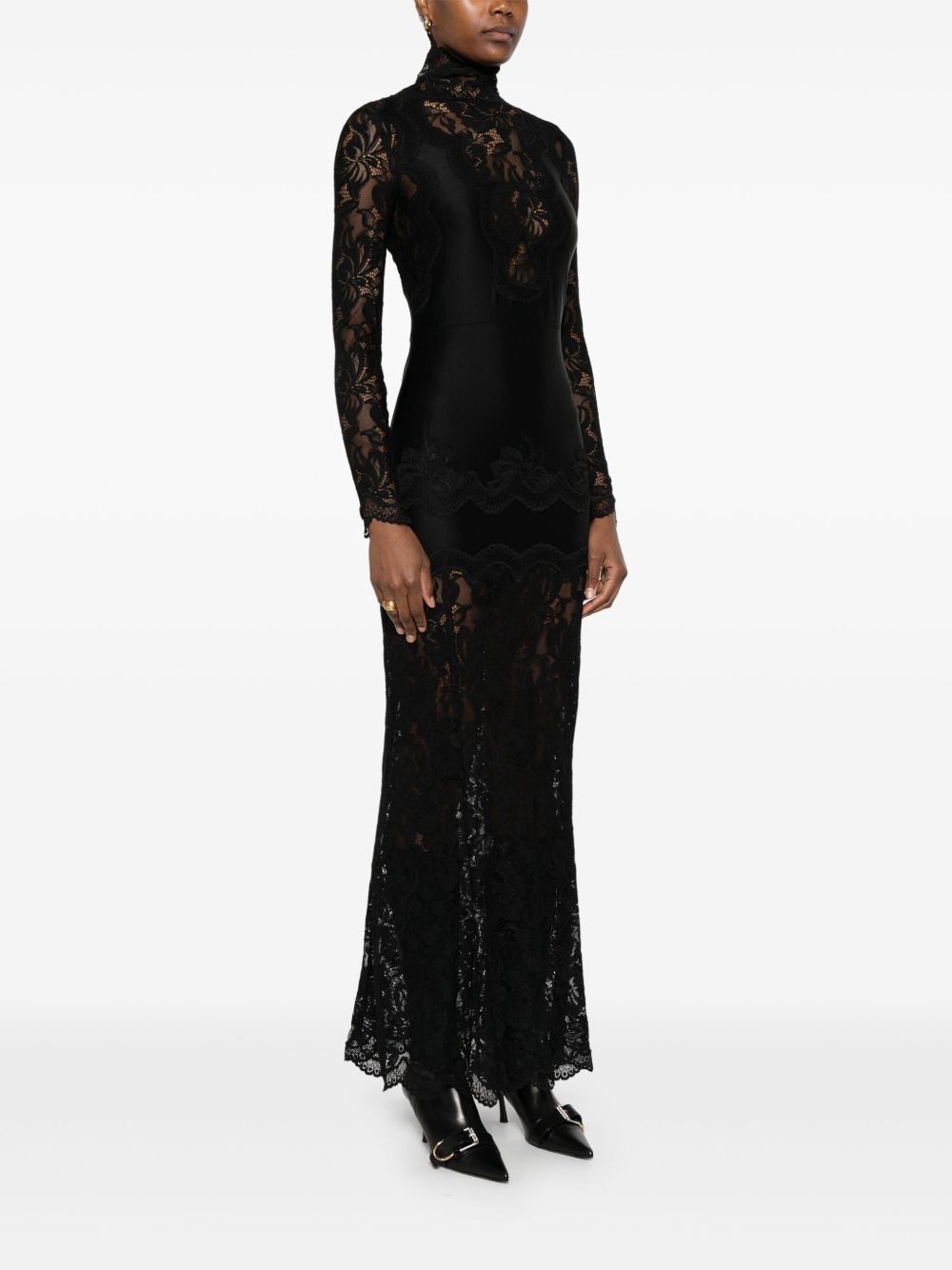 Abito lungo in pizzo in nero Rabanne - donna 