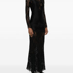 Abito lungo in pizzo in nero Rabanne - donna 