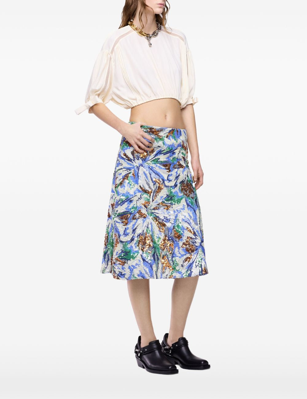 Top crop con maniche a sbuffo in avorio Rabanne - donna 