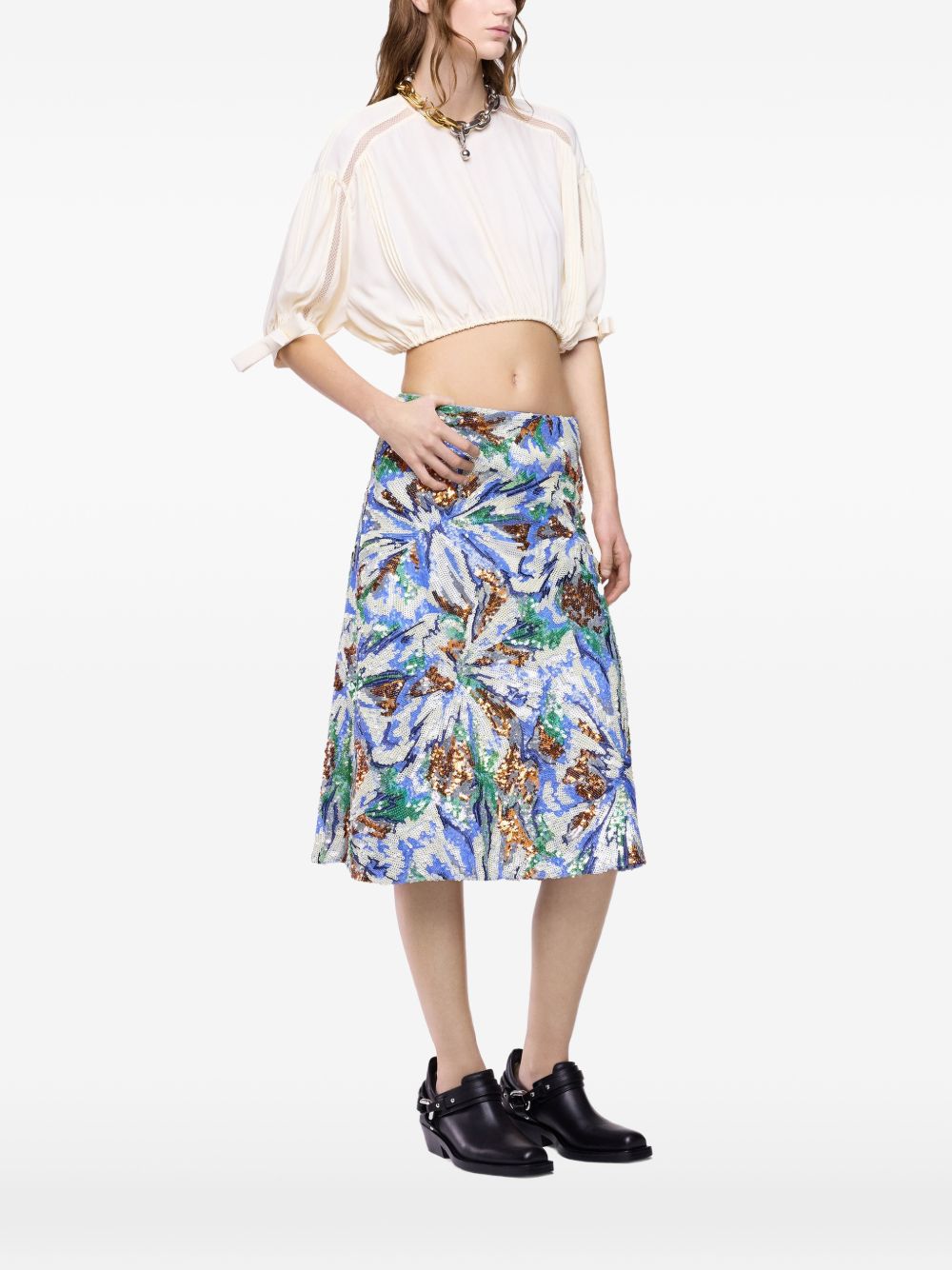 Top crop con maniche a sbuffo in avorio Rabanne - donna 