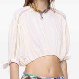 Top crop con maniche a sbuffo in avorio Rabanne - donna 
