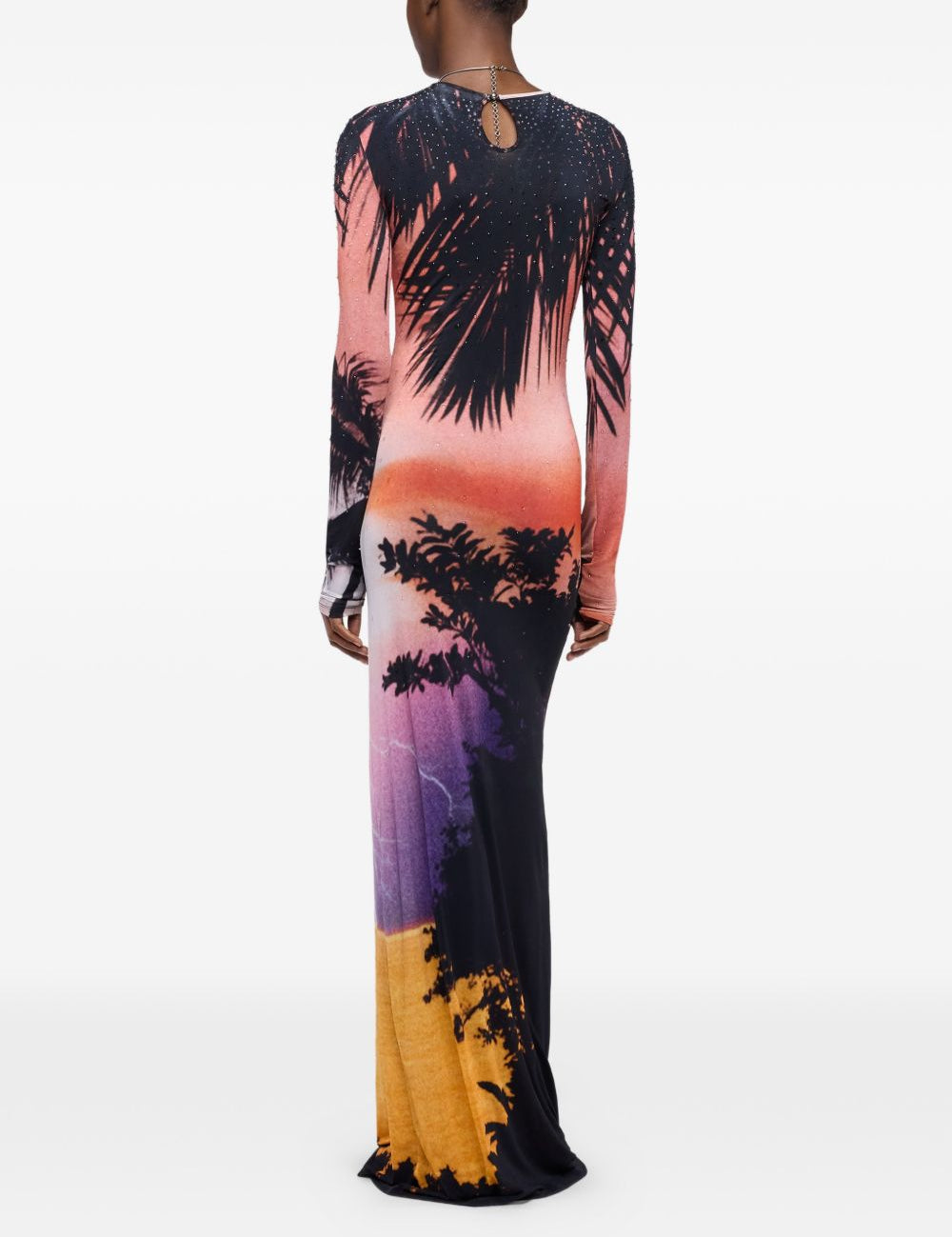 Abito maxi con stampa e cristalli multicolore Rabanne - donna 