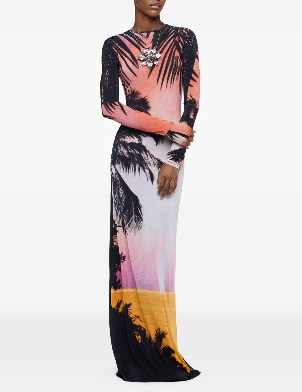 Abito maxi con stampa e cristalli multicolore Rabanne - donna 