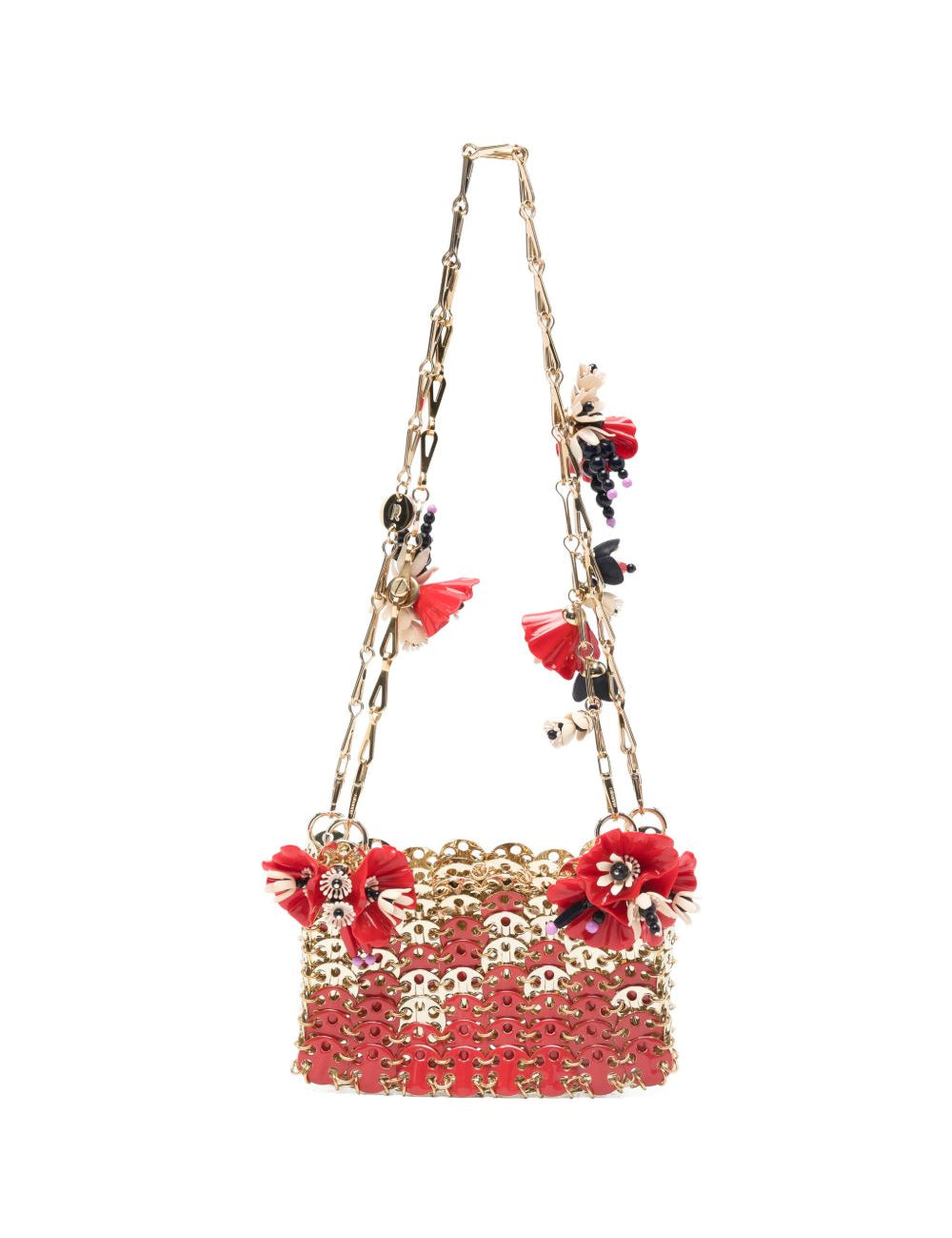 BORSA A SPALLA Nano bicolor 1969 con fiori in rosso e oro Rabanne - donna 