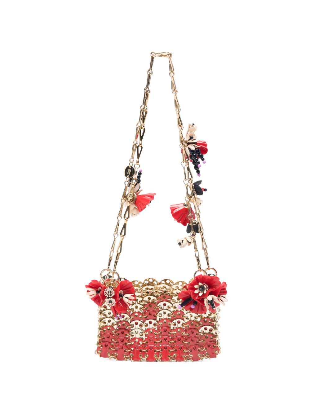 BORSA A SPALLA Nano bicolor 1969 con fiori in rosso e oro Rabanne - donna 