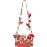 BORSA A SPALLA Nano bicolor 1969 con fiori in rosso e oro Rabanne - donna 