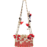 BORSA A SPALLA Nano bicolor 1969 con fiori in rosso e oro Rabanne - donna 
