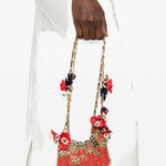 BORSA A SPALLA Nano bicolor 1969 con fiori in rosso e oro Rabanne - donna 
