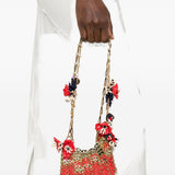 BORSA A SPALLA Nano bicolor 1969 con fiori in rosso e oro Rabanne - donna 